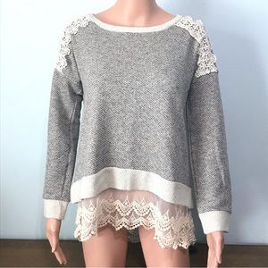 Maurices Sweater Shirt Womens Size M Long Sleeves Lace Knit Gray White Heathered
